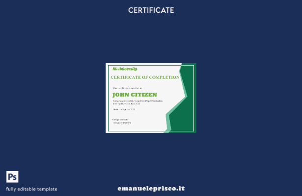 modello di certificato per la cerimonia di completamento e laurea in stile verif